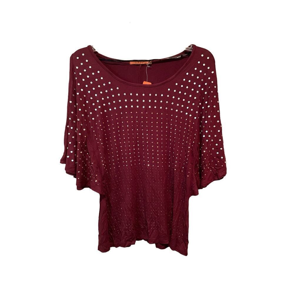 Belldini Top Women's Medium Burgundy‎ Viscose Stretch Round Neck Dolman Sleeve